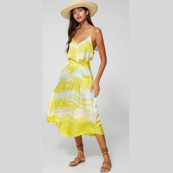 Young Fabulous & Broke Satin Tie-Dye Savanna Twist Midi Skirt - Picture 1 of 14